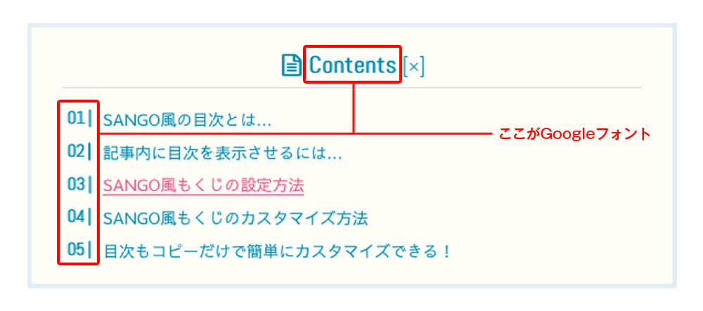 目次カスタマイズサンプル
